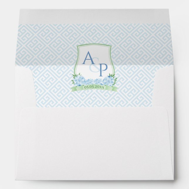 Grandmillenial Blue Green Wedding Crest Lined Envelope (Back (Bottom))