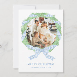 Grandmillenial Blue Wreath Christmas Photo Card