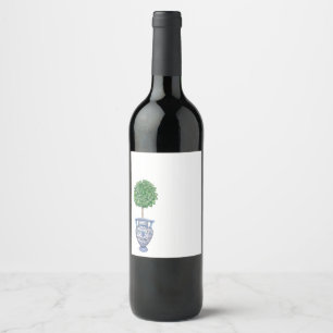Grandmillenial boxwood topiary blue chinoiserie wine label