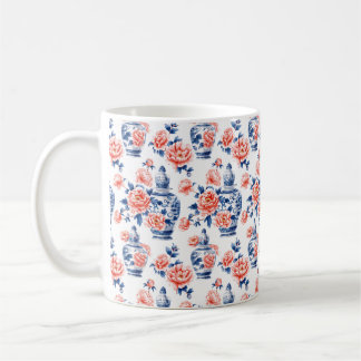 Grandmillenial Chinoiserie Ginger Jar Pink Peonies Coffee Mug