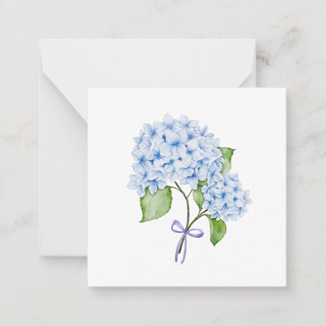 Grandmillenial floral hydrangea bow blue preppy  card (Front)