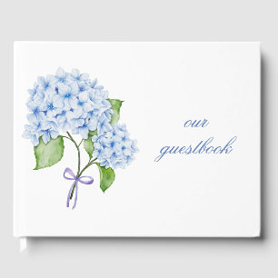Grandmillenial floral hydrangea bow blue preppy guest book
