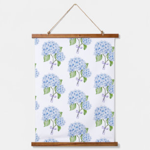 Grandmillenial floral hydrangea bow blue preppy hanging tapestry