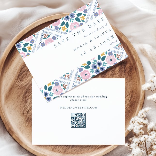 Grandmillenial Floral Pattern QR Code Wedding Save The Date (Creator Uploaded)