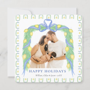 Grandmillenial Lemon Blue Chinoiserie One Photo Holiday Card