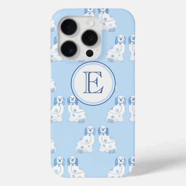 Grandmillenial Monogram Blue & White Pottery Dogs  Case-Mate iPhone Case (Back)