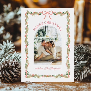 Grandmillenial Pink Bow Garland Christmas Holiday Card