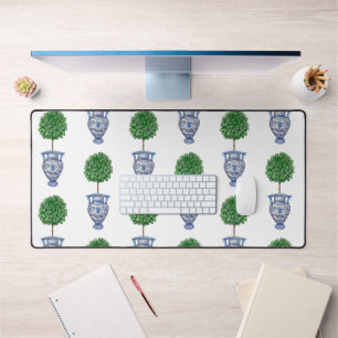 Grandmillenial preppy topiary vase blue desk mat