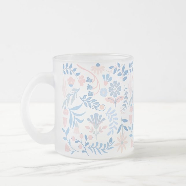 Grandmillenial pretty gift for her pink blue frosted glass coffee mug (Left)