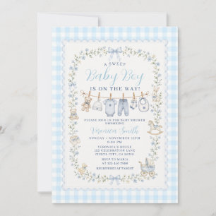 Grandmillennial Baby Clothesline Boy Baby Shower Invitation