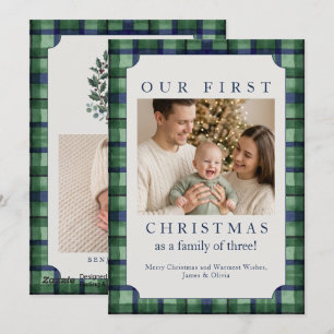 Grandmillennial Baby First Christmas Tartan Photo Holiday Card