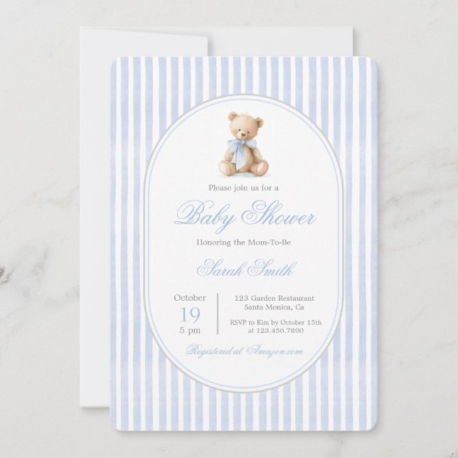 Grandmillennial Bear Baby Shower Boy Invitation (Front)