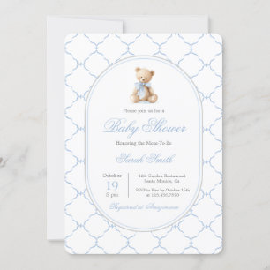 Grandmillennial Bear Baby Shower Boy Invitation