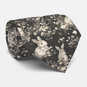 Grandmillennial Black Rabbit Toile Pattern Tie