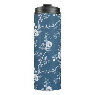 Grandmillennial Blue and White Rose Tumbler