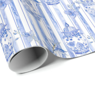 Grandmillennial Blue Chinoiserie Ginger Jar  Wrapping Paper