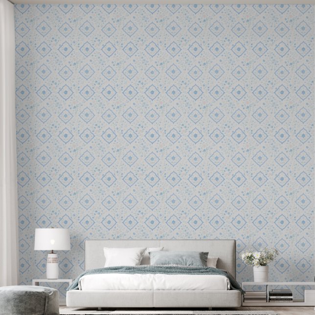 Grandmillennial Blue Diamond Wallpaper – (Bedroom)