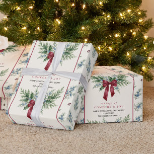 Grandmillennial Botanical Bow Christmas Holiday Wrapping Paper