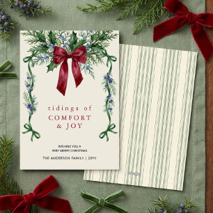 Grandmillennial Botanical Bow Comfort and Joy Holiday Card