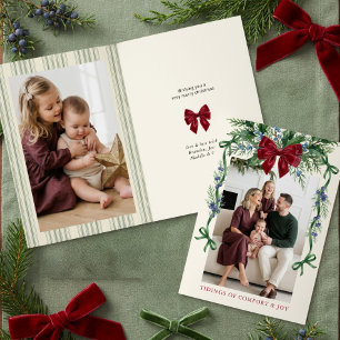 Grandmillennial Botanical Bow Family Photo Holiday Card
