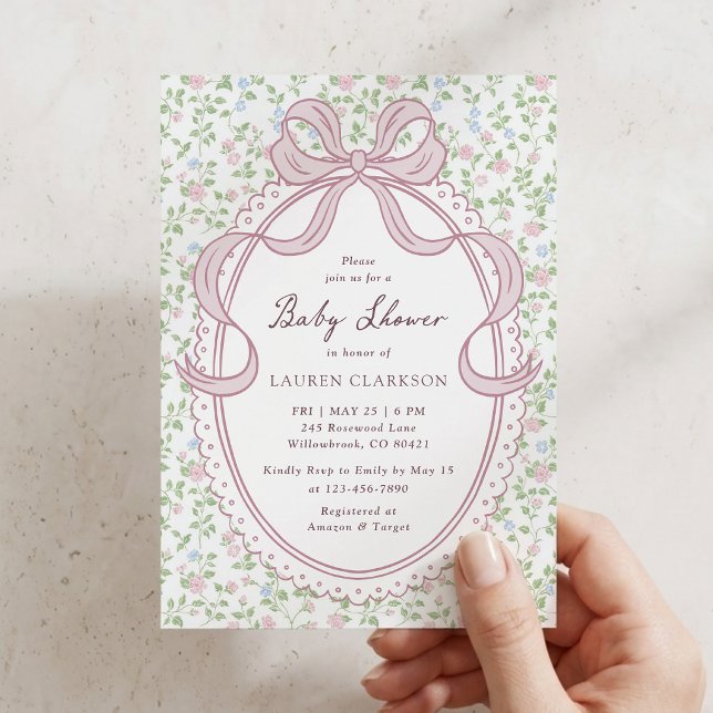 Grandmillennial Bow Baby Shower Invitation (Creator Uploaded)