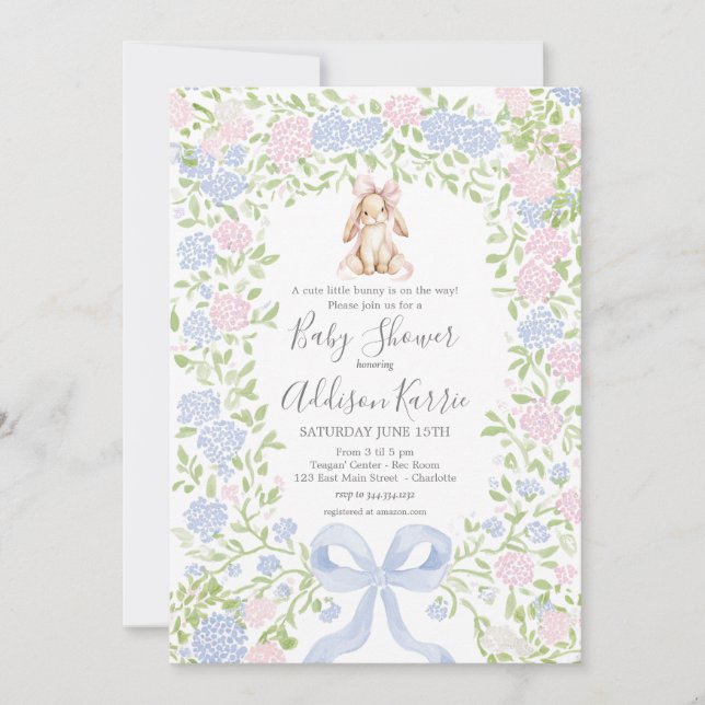 Grandmillennial Bunny Rabbit baby shower invite (Front)