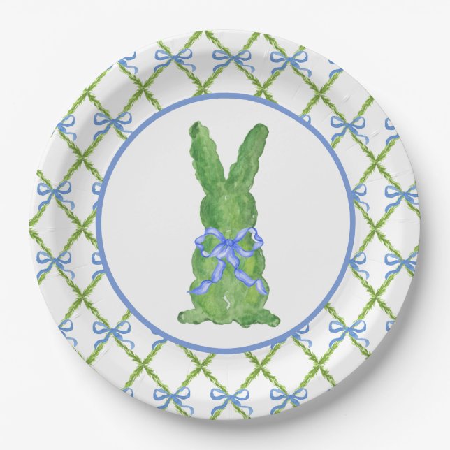 Grandmillennial Chinoiserie Bunny Topiary Paper Pl Paper Plate (Front)