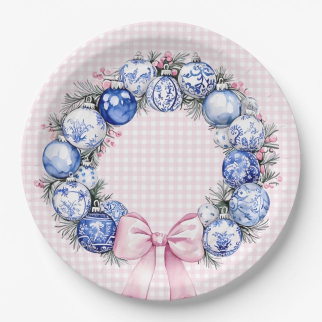 Grandmillennial | Chinoiserie Christmas Wreath Paper Plate (Front)