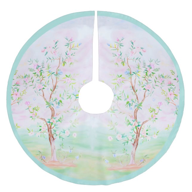 Grandmillennial Chinoiserie preppy floral Brushed Polyester Tree Skirt (Front)