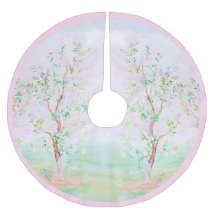 Grandmillennial Chinoiserie preppy floral Brushed Polyester Tree Skirt