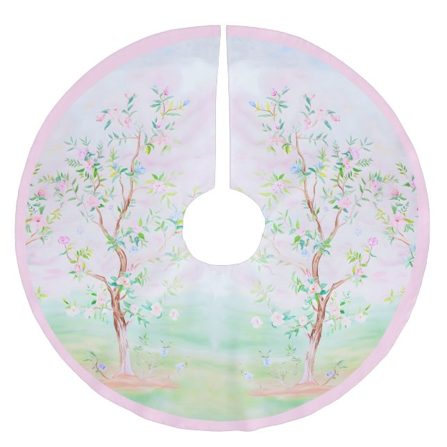 Grandmillennial Chinoiserie preppy floral Brushed Polyester Tree Skirt (Front)