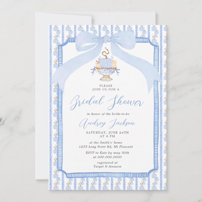 Grandmillennial Chinoiserie Pumpkin Bridal Shower Invitation (Front)