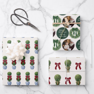 Grandmillennial Chinoiserie Topiary Bows and Photo Wrapping Paper Sheet