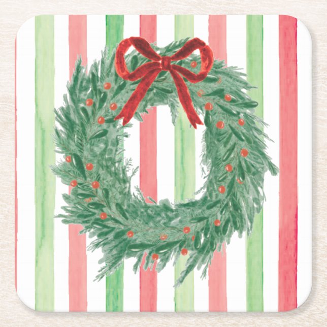 Grandmillennial Christmas Bow Wreath Coasters (Front)