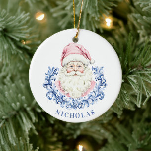 Grandmillennial Christmas Damask Santa Ceramic Tree Decoration