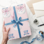 Grandmillennial Christmas Damask Snowman Wrapping Paper<br><div class="desc">This Christmas gift wrap has a snowman with blue damask body on a blush pink background.</div>