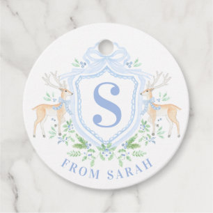 Grandmillennial Christmas Deer Crest Monogram  Favour Tags