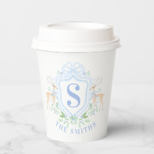 Grandmillennial Christmas Deer Crest Monogram Paper Cups