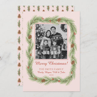Grandmillennial Christmas Garland & Pinecone Photo Holiday Card