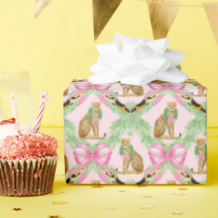 Grandmillennial Christmas Leopard Monogram Wrapping Paper