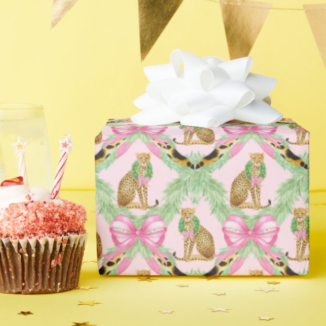 Grandmillennial Christmas Leopard Monogram Wrapping Paper (Birthday Party)