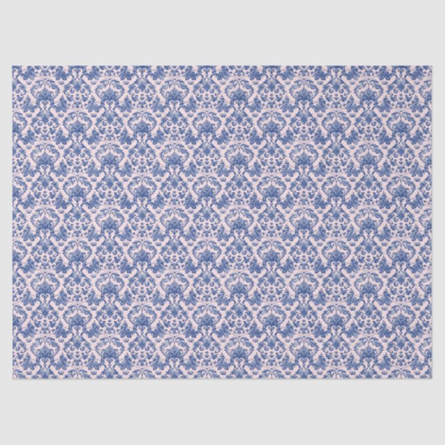 Grandmillennial Christmas Pink and Blue Damask  Tissue Paper (Front)