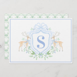 Grandmillennial Christmas Reindeer Crest Monogram  Invitation