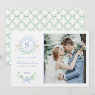 Grandmillennial Christmas Reindeer Crest Monogram  Invitation