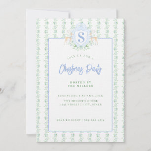 Grandmillennial Christmas Reindeer Crest Monogram Invitation