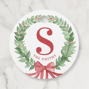 Grandmillennial Christmas Wreath Monogram  Favour Tags