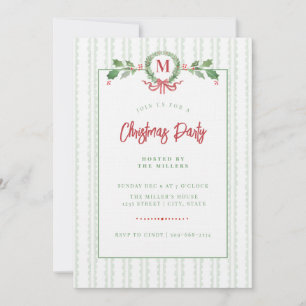 Grandmillennial Christmas Wreath Monogram Invitation
