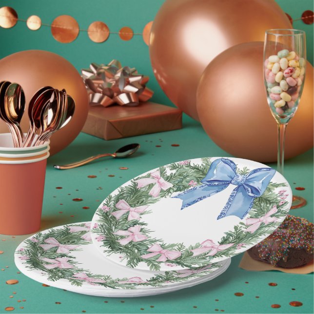 Grandmillennial Christmas Wreath Monogram Paper Plate (Multi)