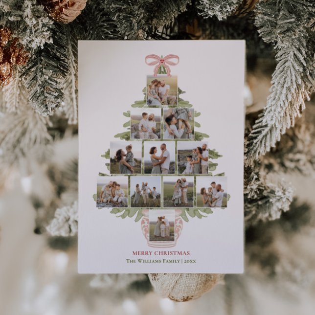 Grandmillennial Coquette Christmas Tree 12 Photo Holiday Card (Creator Uploaded)