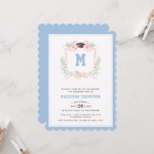 Grandmillennial  Coquette Ribbon Graduation Crest  Invitation
